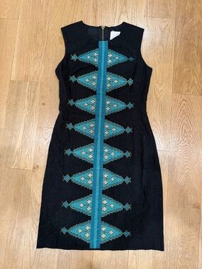 Anthropologie Black Mini Dress with Turquoise Beadwork